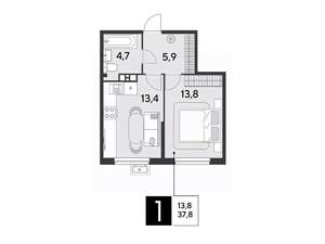 1-к квартира, вторичка, 38м2, 3/18 этаж