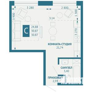 Студия квартира, строящийся дом, 31м2, 4/18 этаж