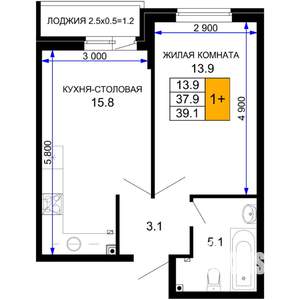 1-к квартира, вторичка, 39м2, 2/16 этаж