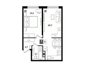 1-к квартира, строящийся дом, 48м2, 6/16 этаж