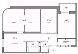 3-к квартира, вторичка, 95м2, 23/24 этаж