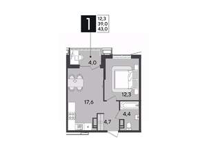 1-к квартира, вторичка, 43м2, 11/18 этаж