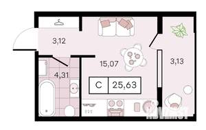 Студия квартира, вторичка, 26м2, 2/8 этаж