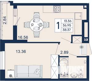 1-к квартира, вторичка, 38м2, 2/18 этаж
