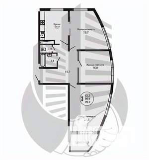 3-к квартира, вторичка, 99м2, 12/25 этаж