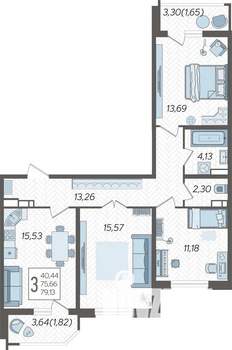 3-к квартира, вторичка, 80м2, 8/23 этаж