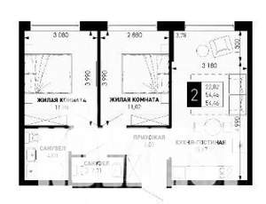 2-к квартира, вторичка, 54м2, 3/16 этаж