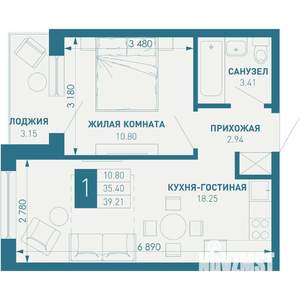 1-к квартира, строящийся дом, 39м2, 9/9 этаж