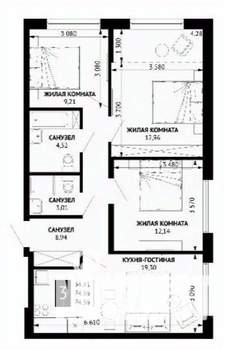 3-к квартира, вторичка, 74м2, 7/16 этаж