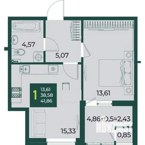 1-к квартира, вторичка, 42м2, 2/18 этаж