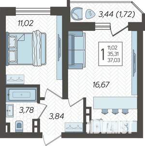 1-к квартира, строящийся дом, 37м2, 9/23 этаж