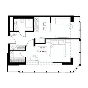 2-к квартира, строящийся дом, 54м2, 13/19 этаж