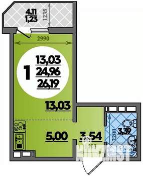 Студия квартира, строящийся дом, 26м2, 7/8 этаж