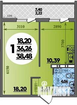 1-к квартира, строящийся дом, 38м2, 14/16 этаж