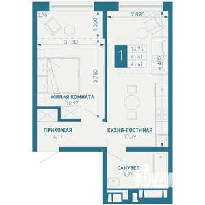 1-к квартира, строящийся дом, 41м2, 5/18 этаж