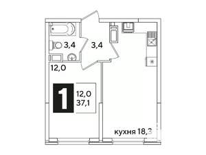 1-к квартира, вторичка, 37м2, 10/16 этаж