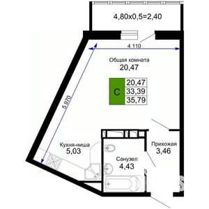 1-к квартира, вторичка, 36м2, 15/15 этаж