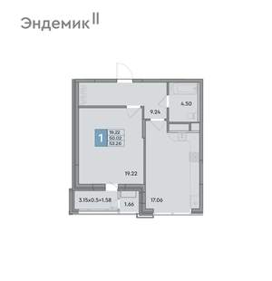 1-к квартира, вторичка, 53м2, 4/12 этаж