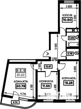 3-к квартира, вторичка, 77м2, 12/25 этаж