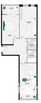 2-к квартира, вторичка, 67м2, 17/18 этаж