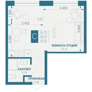 Студия квартира, строящийся дом, 30м2, 6/18 этаж