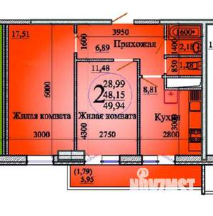 2-к квартира, вторичка, 50м2, 9/18 этаж