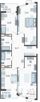 3-к квартира, вторичка, 93м2, 12/21 этаж