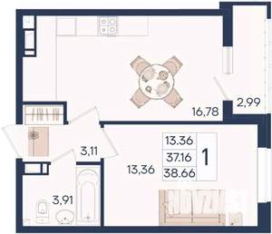 1-к квартира, вторичка, 39м2, 14/18 этаж