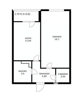 1-к квартира, вторичка, 39м2, 4/4 этаж