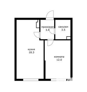 1-к квартира, вторичка, 38м2, 4/12 этаж