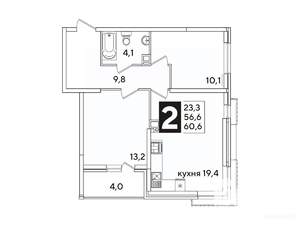 2-к квартира, вторичка, 60м2, 10/16 этаж