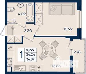 1-к квартира, вторичка, 35м2, 8/18 этаж