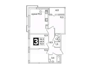 3-к квартира, вторичка, 73м2, 12/16 этаж