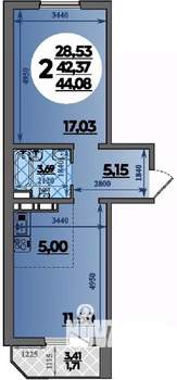 2-к квартира, строящийся дом, 44м2, 3/8 этаж