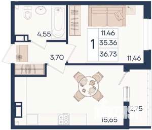 1-к квартира, вторичка, 37м2, 4/18 этаж