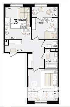 2-к квартира, вторичка, 65м2, 2/5 этаж