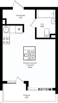 Студия квартира, вторичка, 32м2, 2/10 этаж