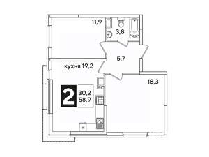 2-к квартира, вторичка, 59м2, 12/16 этаж