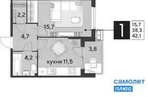 1-к квартира, вторичка, 42м2, 14/9 этаж