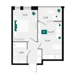 1-к квартира, вторичка, 37м2, 2/18 этаж