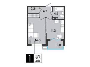 1-к квартира, строящийся дом, 42м2, 5/9 этаж
