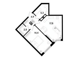 1-к квартира, вторичка, 45м2, 12/16 этаж