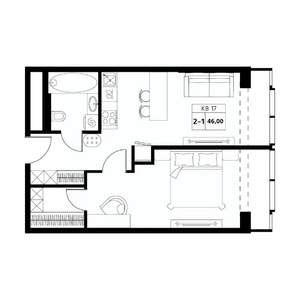 2-к квартира, строящийся дом, 46м2, 9/19 этаж