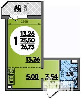 Студия квартира, вторичка, 27м2, 1/8 этаж