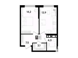 1-к квартира, вторичка, 43м2, 12/16 этаж