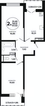 2-к квартира, вторичка, 57м2, 24/24 этаж