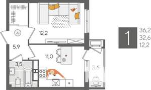 1-к квартира, вторичка, 36м2, 18/24 этаж