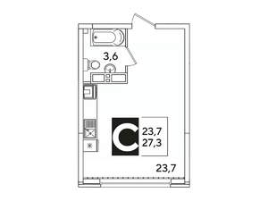 Студия квартира, вторичка, 27м2, 14/16 этаж