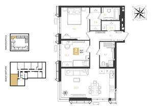 2-к квартира, строящийся дом, 69м2, 2/18 этаж