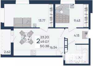 2-к квартира, вторичка, 50м2, 9/18 этаж